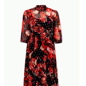 Burgandy purple  chiffon mock neck midi  dress